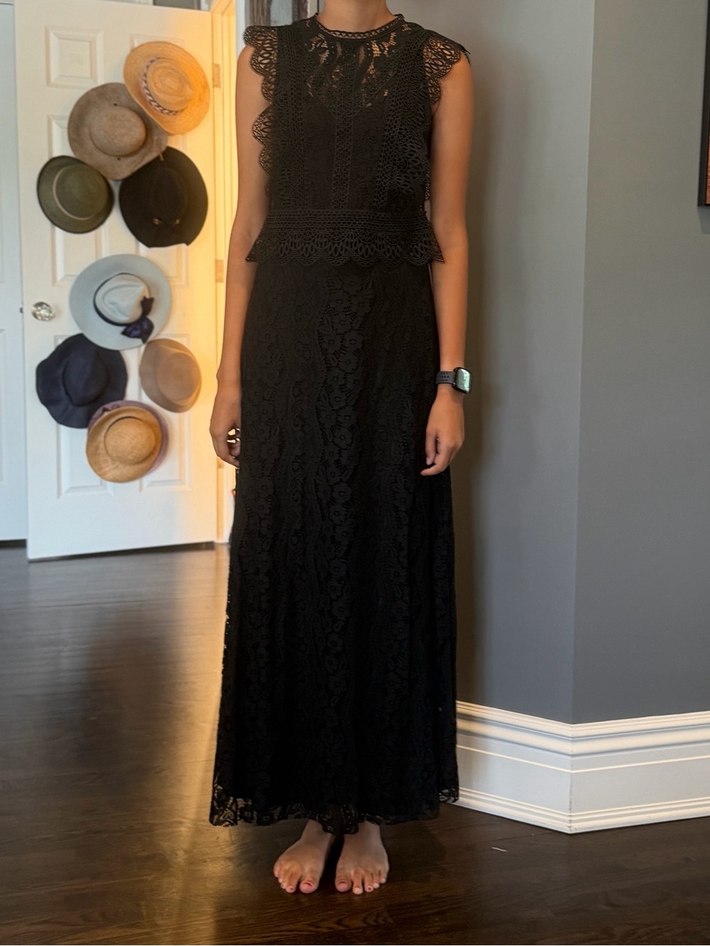 Johnny Was Black Lace Maxi Dress with Peplum Bodice